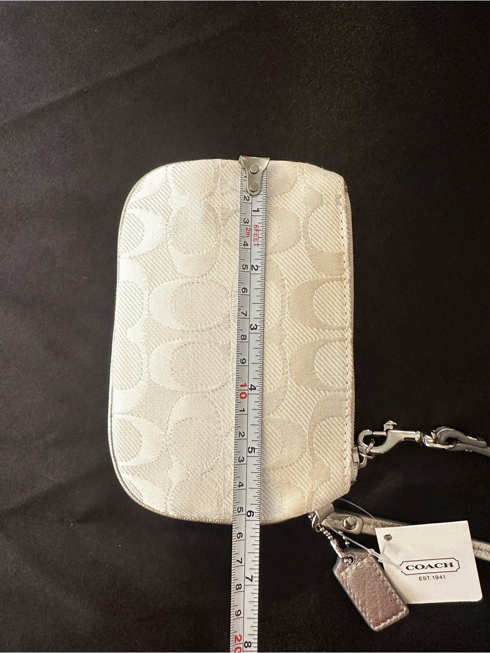 COACH Cream Signature Wristlet with Silver Trim - Picture 8 of 10